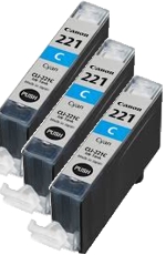2947B001-K Canon CLI-221 (3 Pack) Cyan Ink Tank