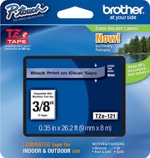 TZE121 Brother 9mm Black on Clear Tape for P-Touch