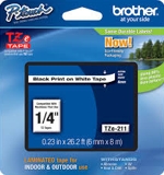 TZE211 Brother 6mm Black on White Tape for P-Touch
