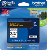 TZE344 Brother 18mm Gold on Black Tape for P-Touch